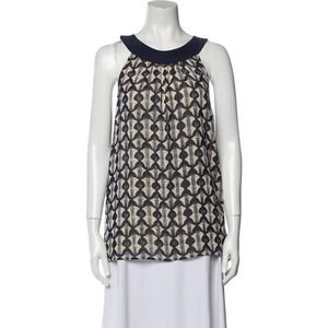Tory Burch Women's Silk Printed Scoop Neck Back Bow Sleeveless Size 8